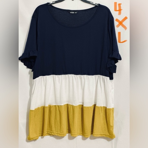 SHEIN Tops - SHEIN: LADIES NAVY BLUE, WHITE & CHROME YELLOW TOP